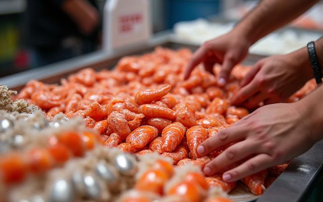 전통 시장에서 신선한 해산물 재료를 고르는 모습